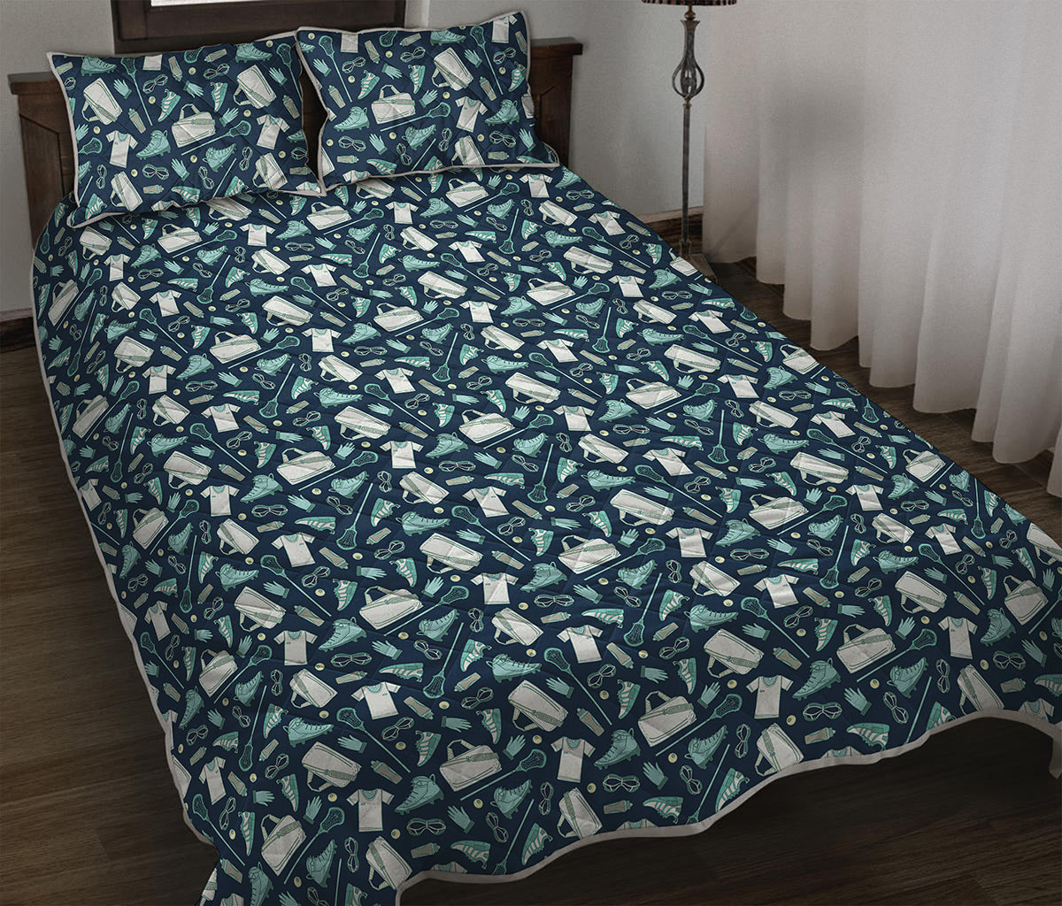 Lacrosse Equipment Pattern Print Quilt Bed Set