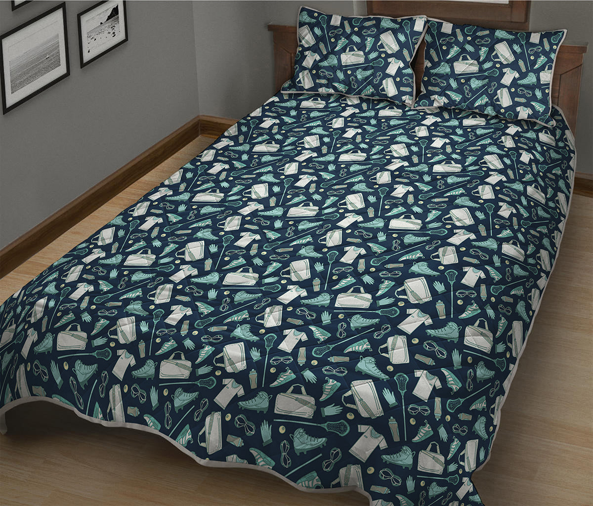 Lacrosse Equipment Pattern Print Quilt Bed Set