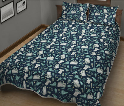 Lacrosse Equipment Pattern Print Quilt Bed Set