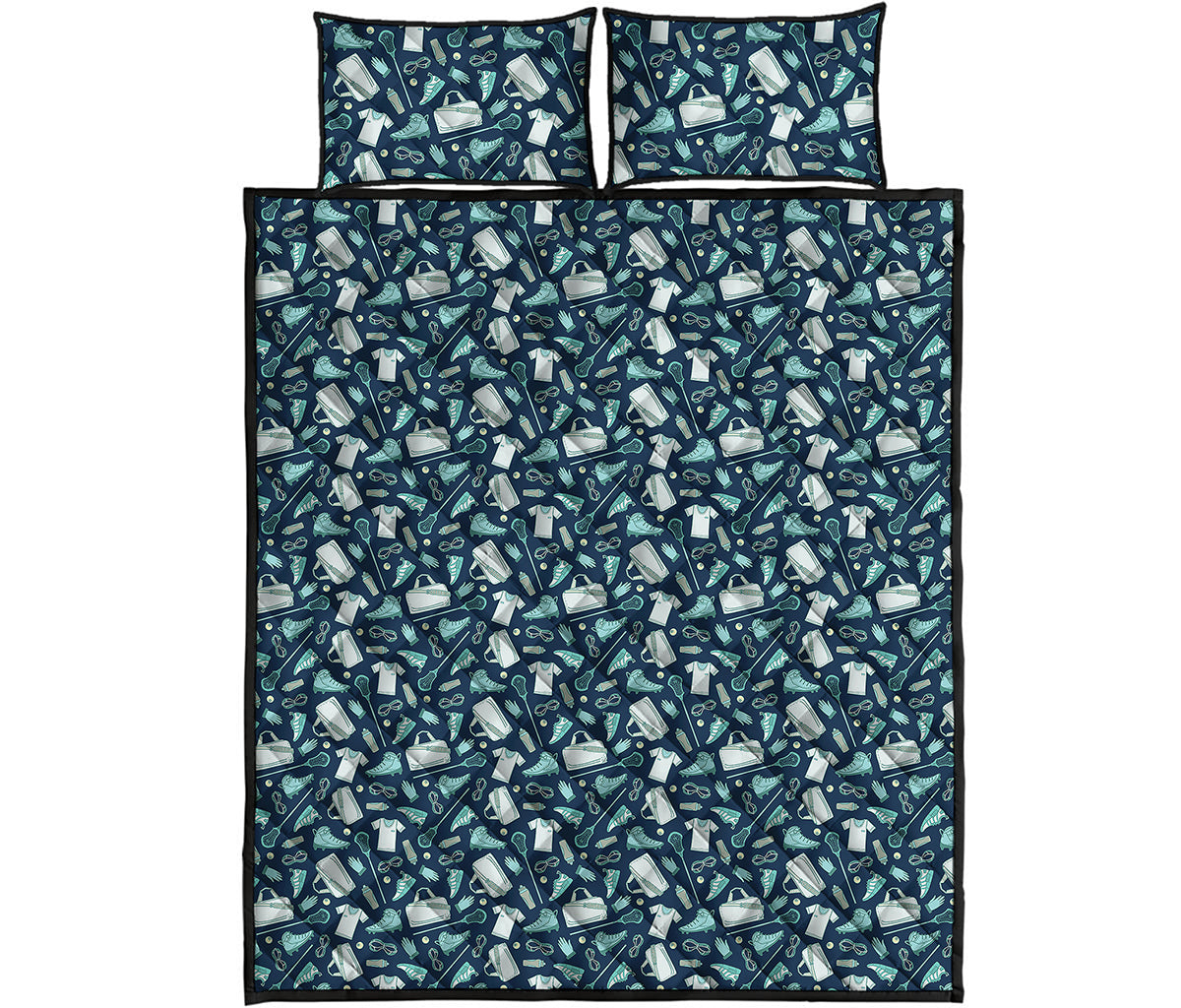 Lacrosse Equipment Pattern Print Quilt Bed Set