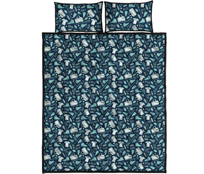 Lacrosse Equipment Pattern Print Quilt Bed Set