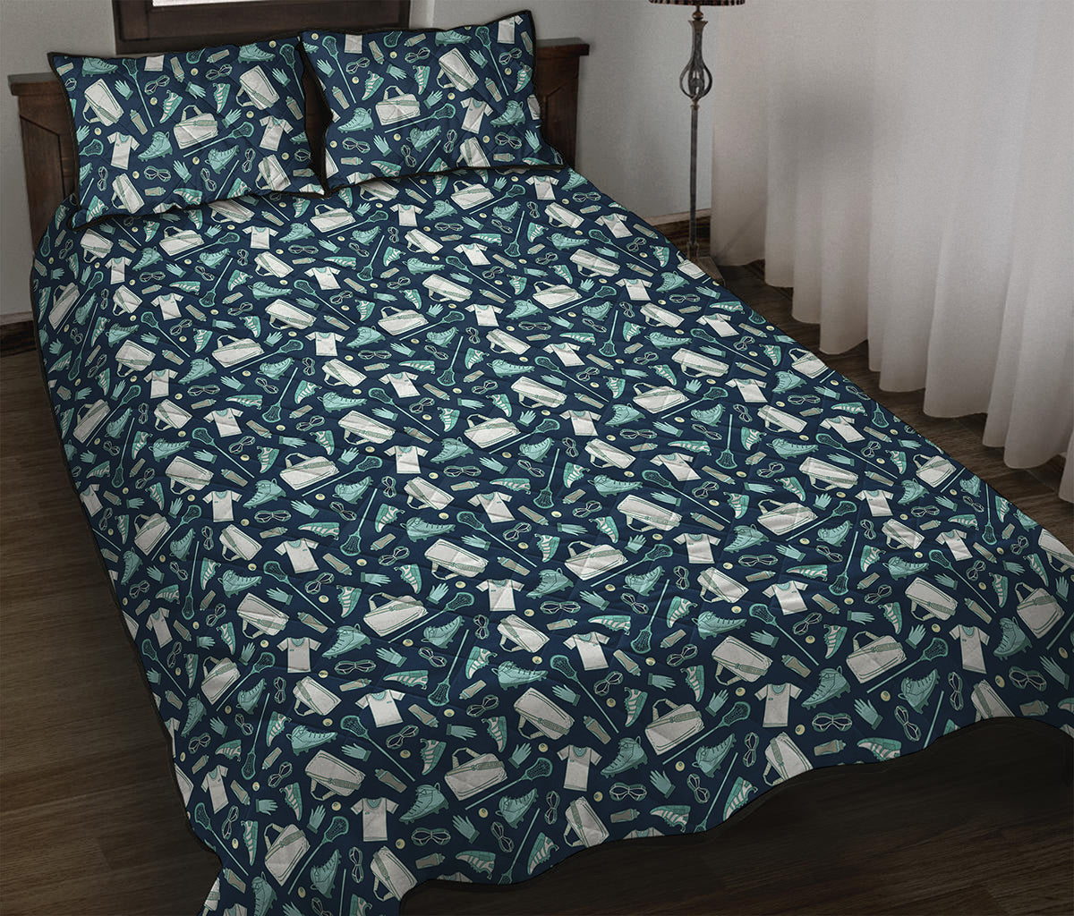 Lacrosse Equipment Pattern Print Quilt Bed Set