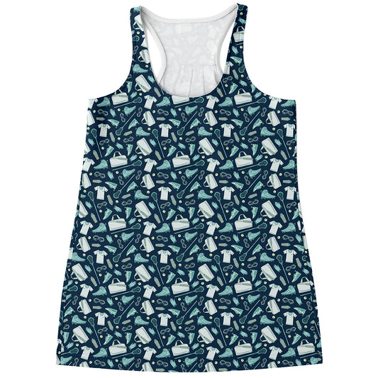 Lacrosse Equipment Pattern Print Women's Racerback Tank Top