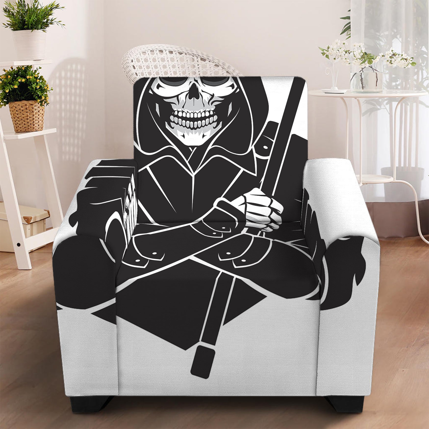 Lacrosse Skull Print Armchair Slipcover