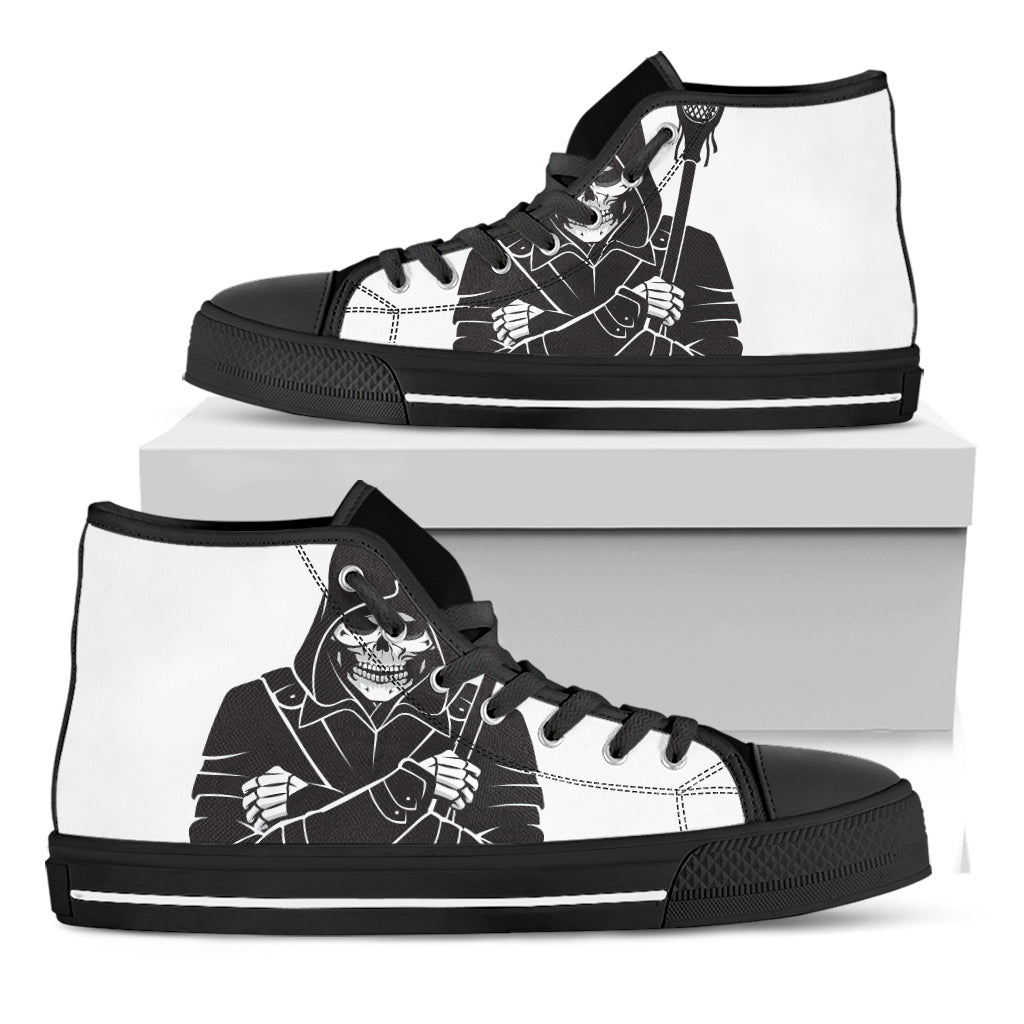 Lacrosse Skull Print Black High Top Shoes