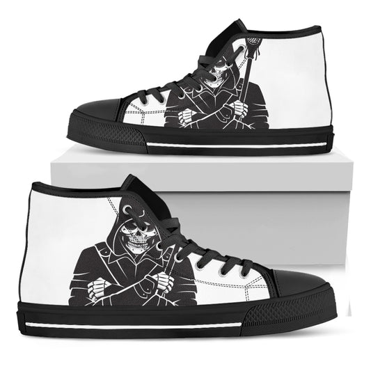 Lacrosse Skull Print Black High Top Shoes
