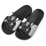 Lacrosse Skull Print Black Slide Sandals