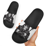 Lacrosse Skull Print Black Slide Sandals