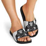 Lacrosse Skull Print Black Slide Sandals