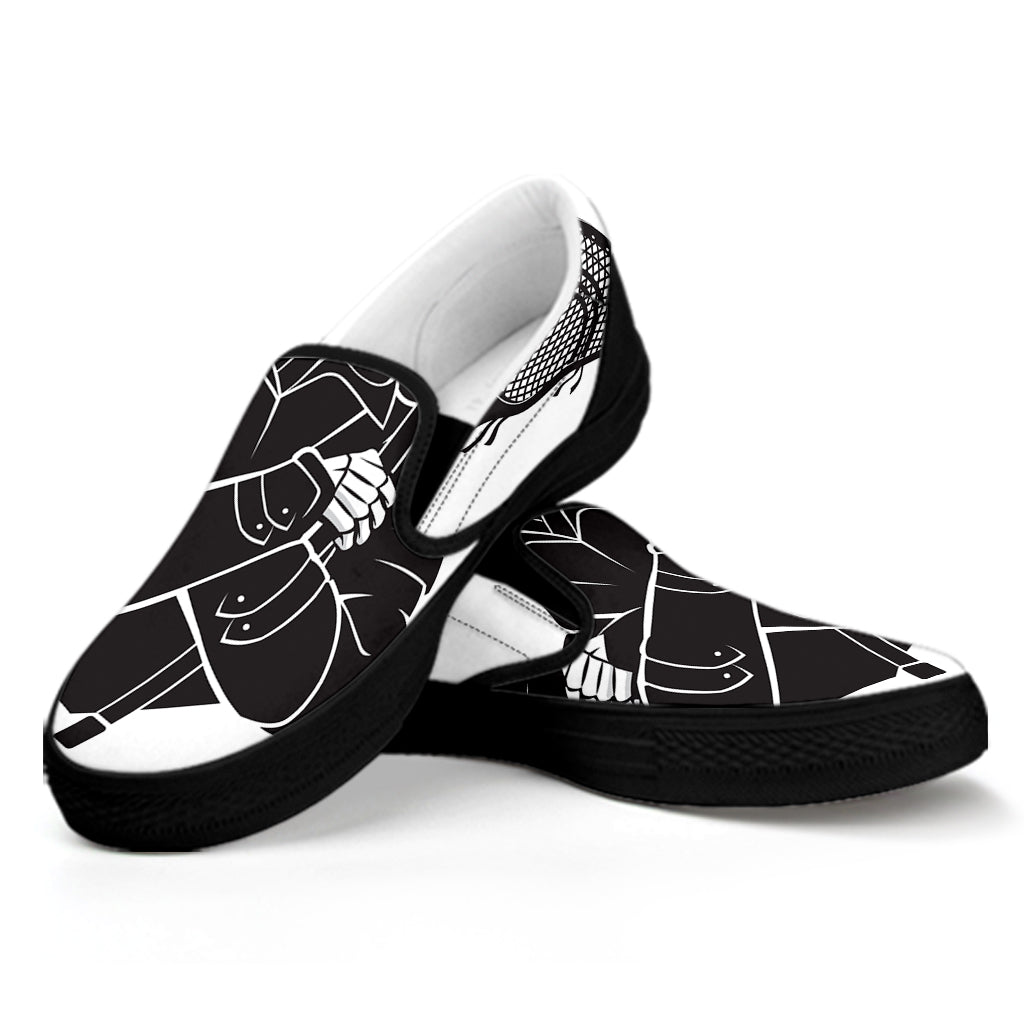 Lacrosse Skull Print Black Slip On Shoes