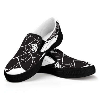 Lacrosse Skull Print Black Slip On Shoes