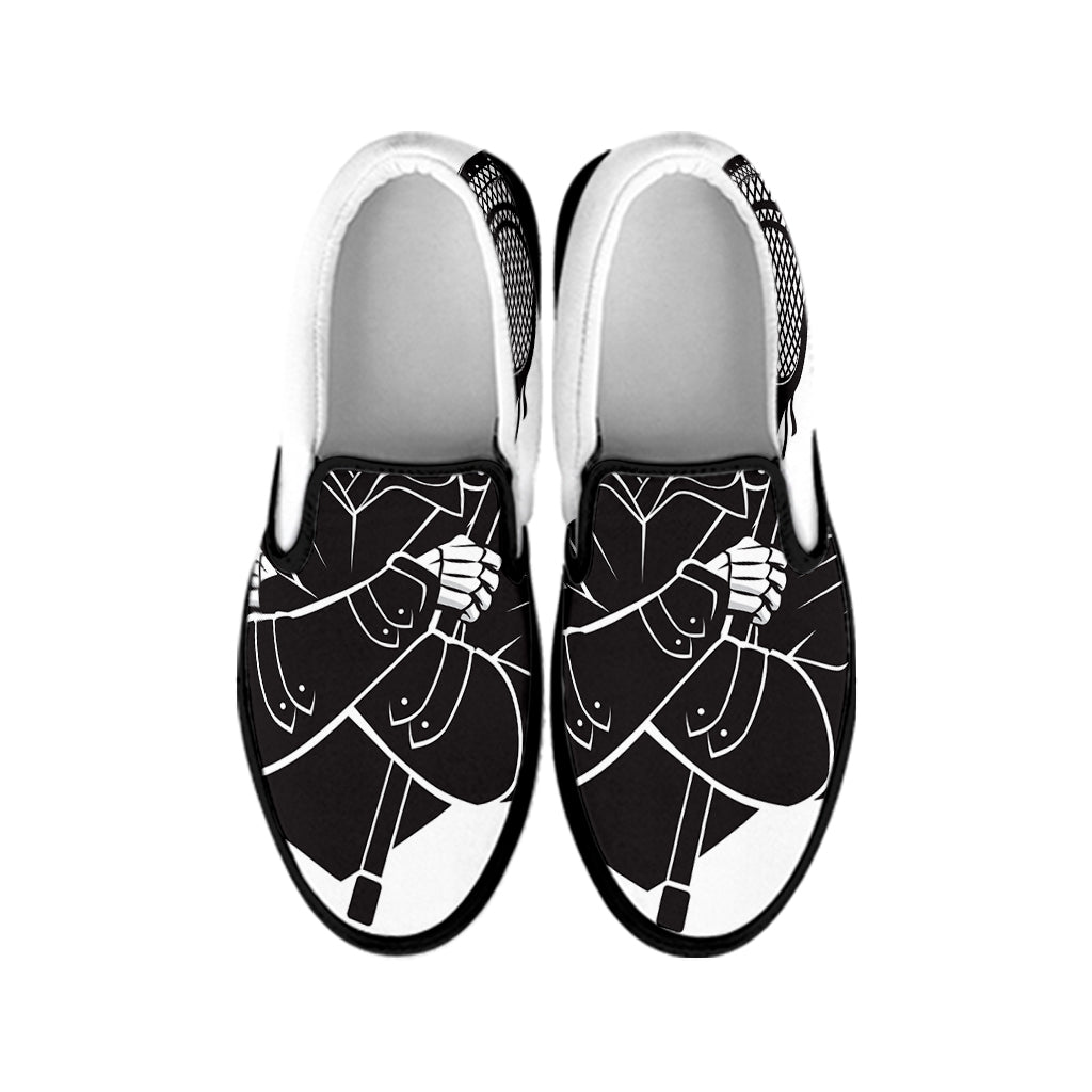Lacrosse Skull Print Black Slip On Shoes