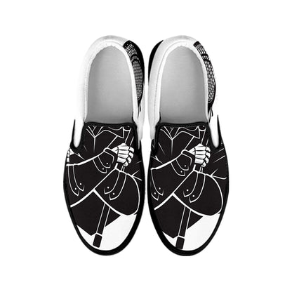Lacrosse Skull Print Black Slip On Shoes