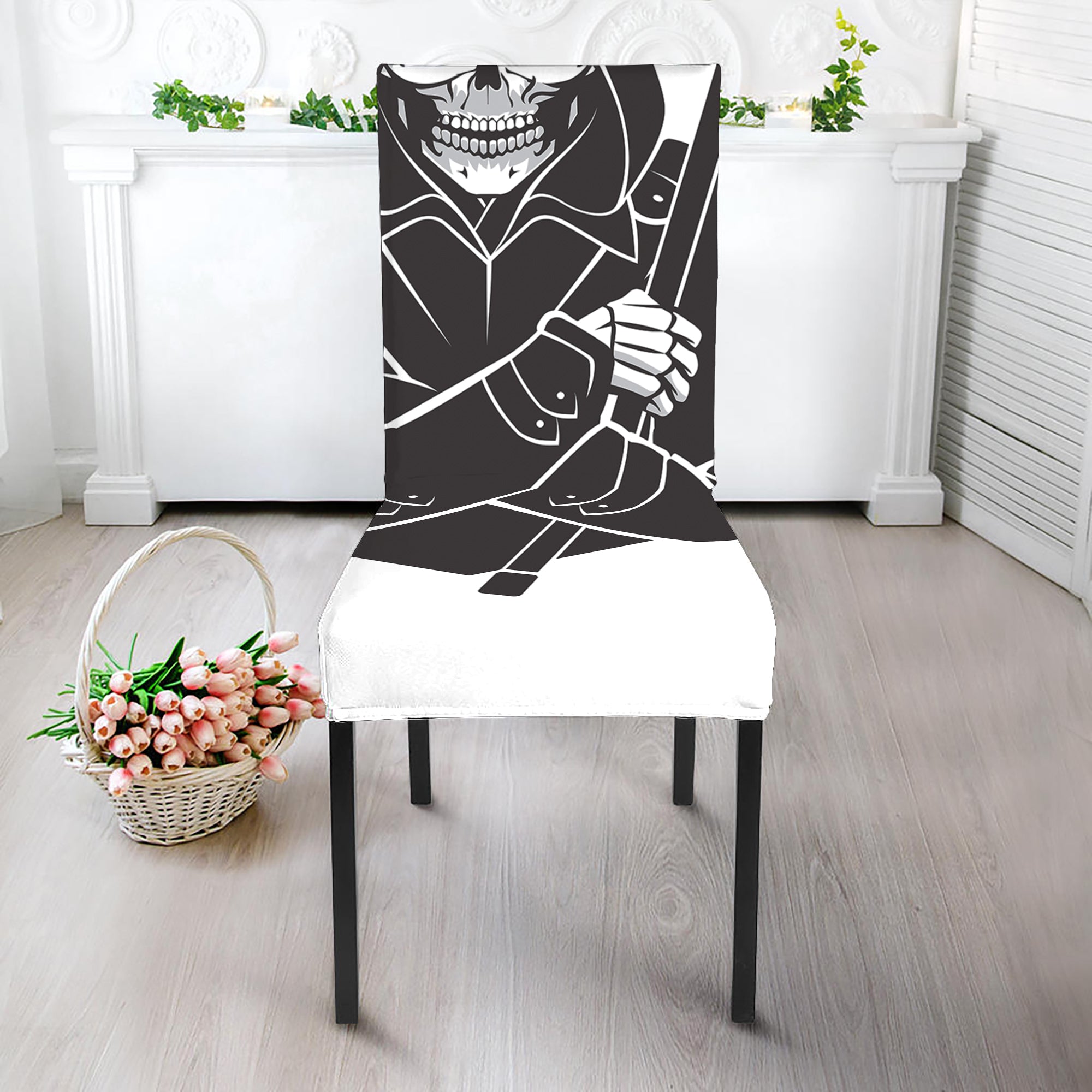 Lacrosse Skull Print Dining Chair Slipcover