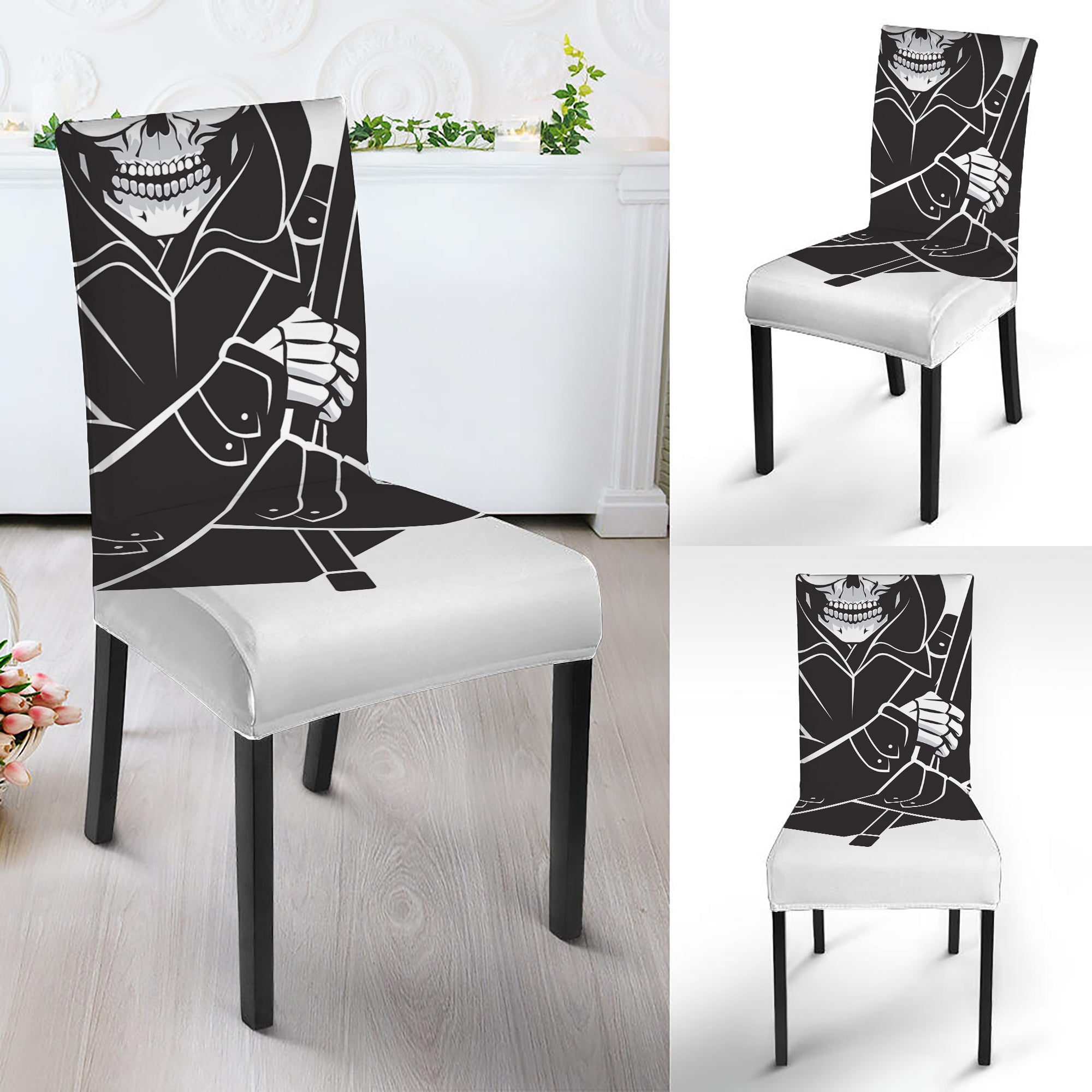 Lacrosse Skull Print Dining Chair Slipcover