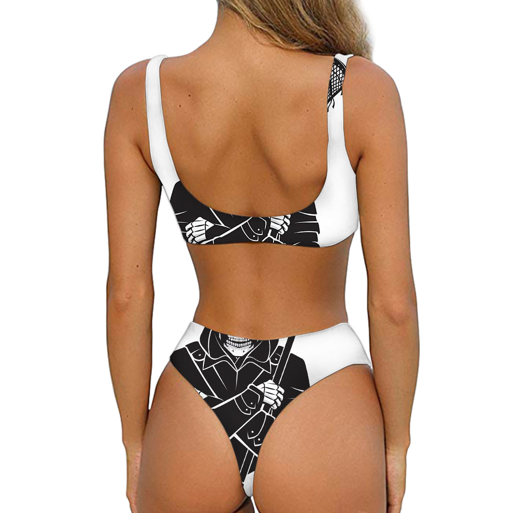 Lacrosse Skull Print Front Bow Tie Bikini
