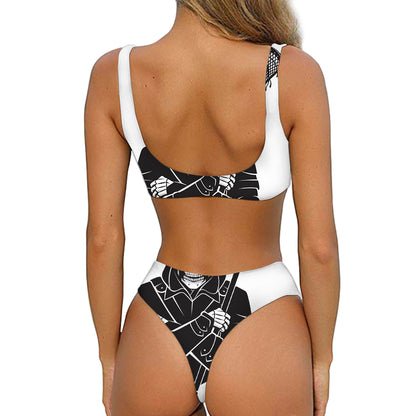 Lacrosse Skull Print Front Bow Tie Bikini