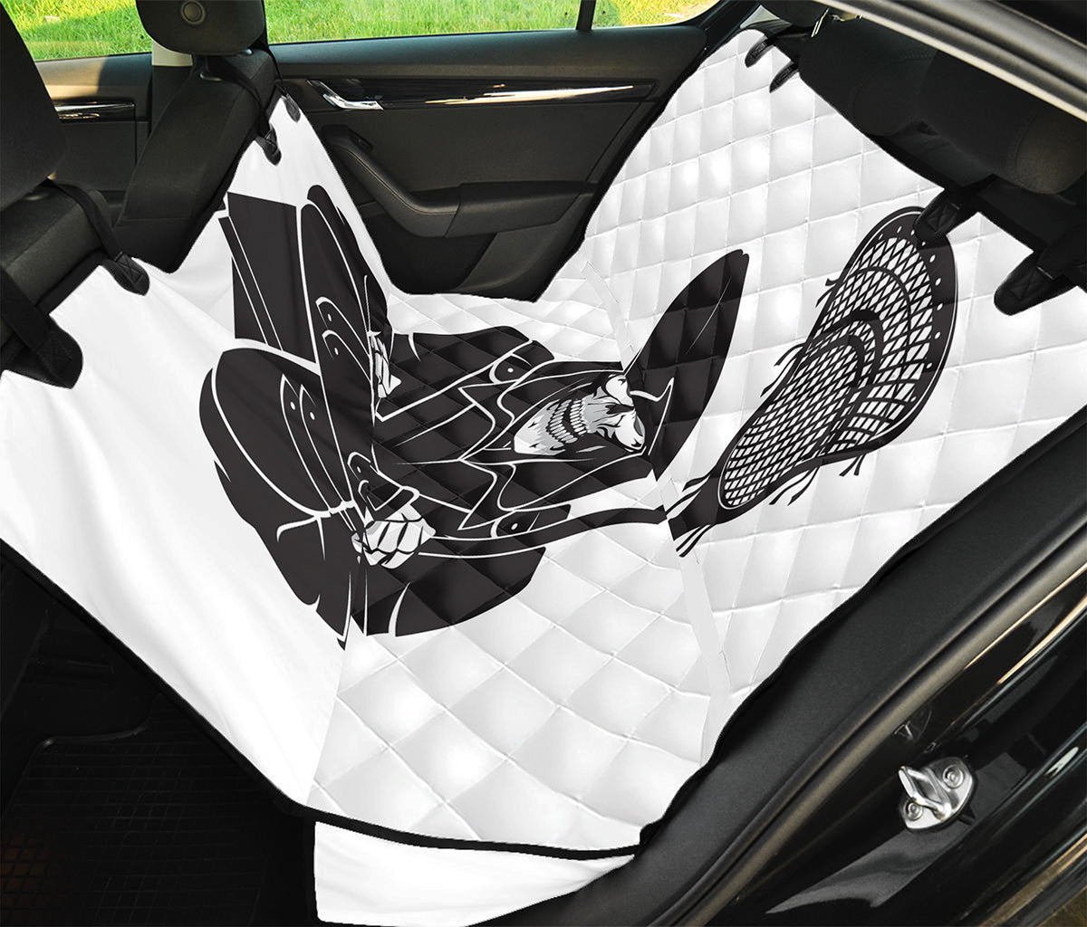 Lacrosse Skull Print Pet Car Back Seat Cover