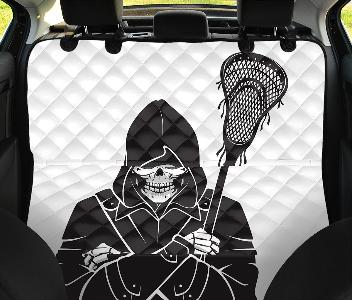 Lacrosse Skull Print Pet Car Back Seat Cover