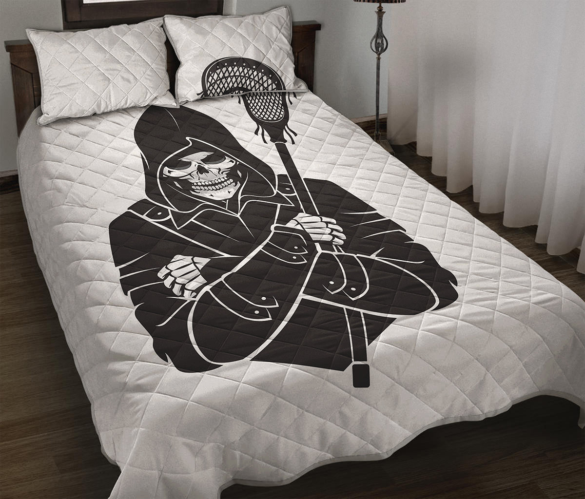 Lacrosse Skull Print Quilt Bed Set