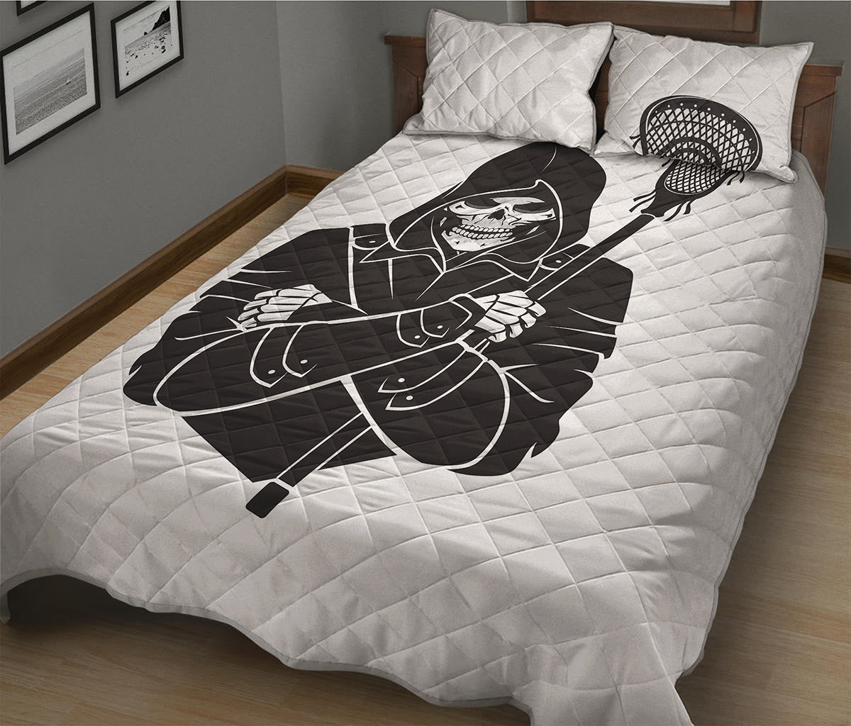 Lacrosse Skull Print Quilt Bed Set