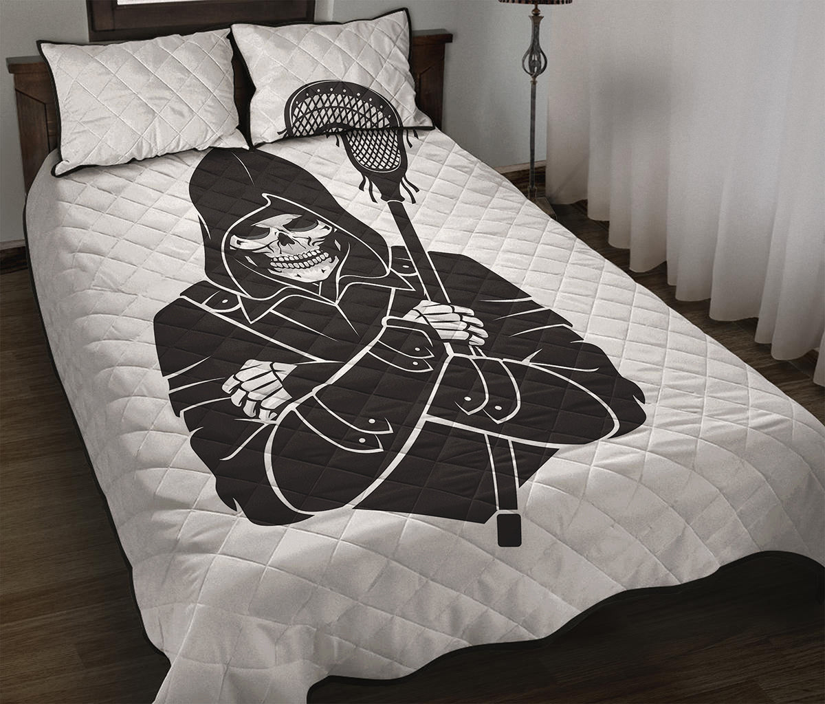 Lacrosse Skull Print Quilt Bed Set