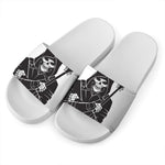 Lacrosse Skull Print White Slide Sandals
