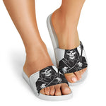 Lacrosse Skull Print White Slide Sandals