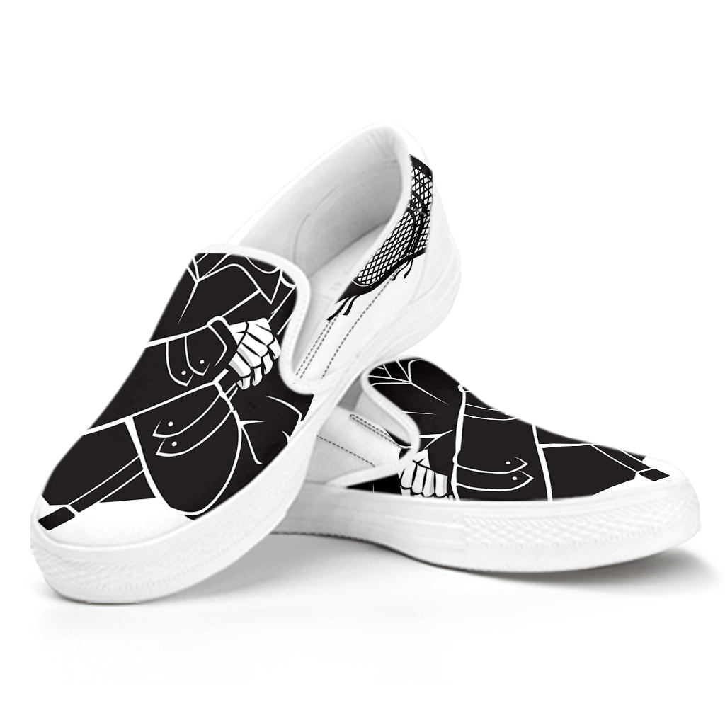 Lacrosse Skull Print White Slip On Shoes