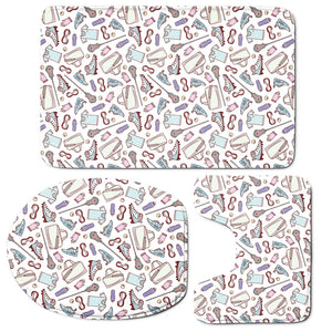 Lacrosse Sport Pattern Print 3 Piece Bath Mat Set