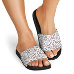 Lacrosse Sport Pattern Print Black Slide Sandals
