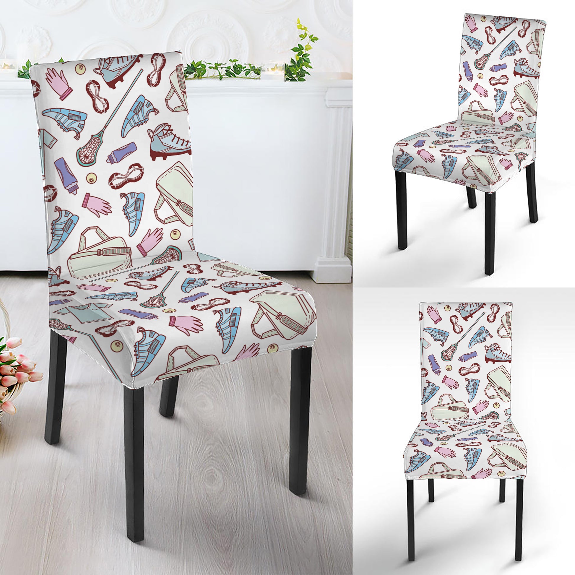 Lacrosse Sport Pattern Print Dining Chair Slipcover