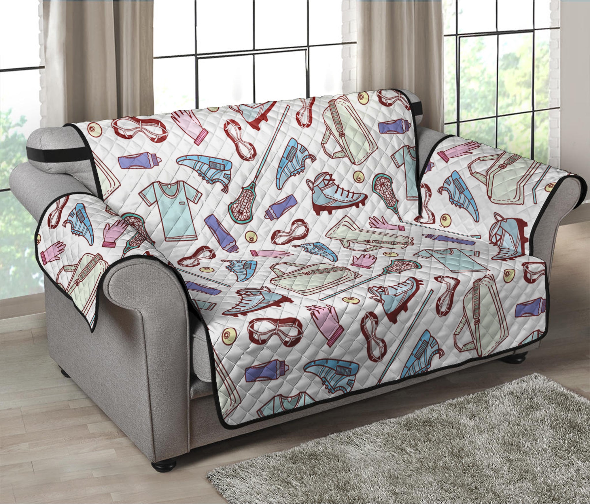 Lacrosse Sport Pattern Print Loveseat Protector