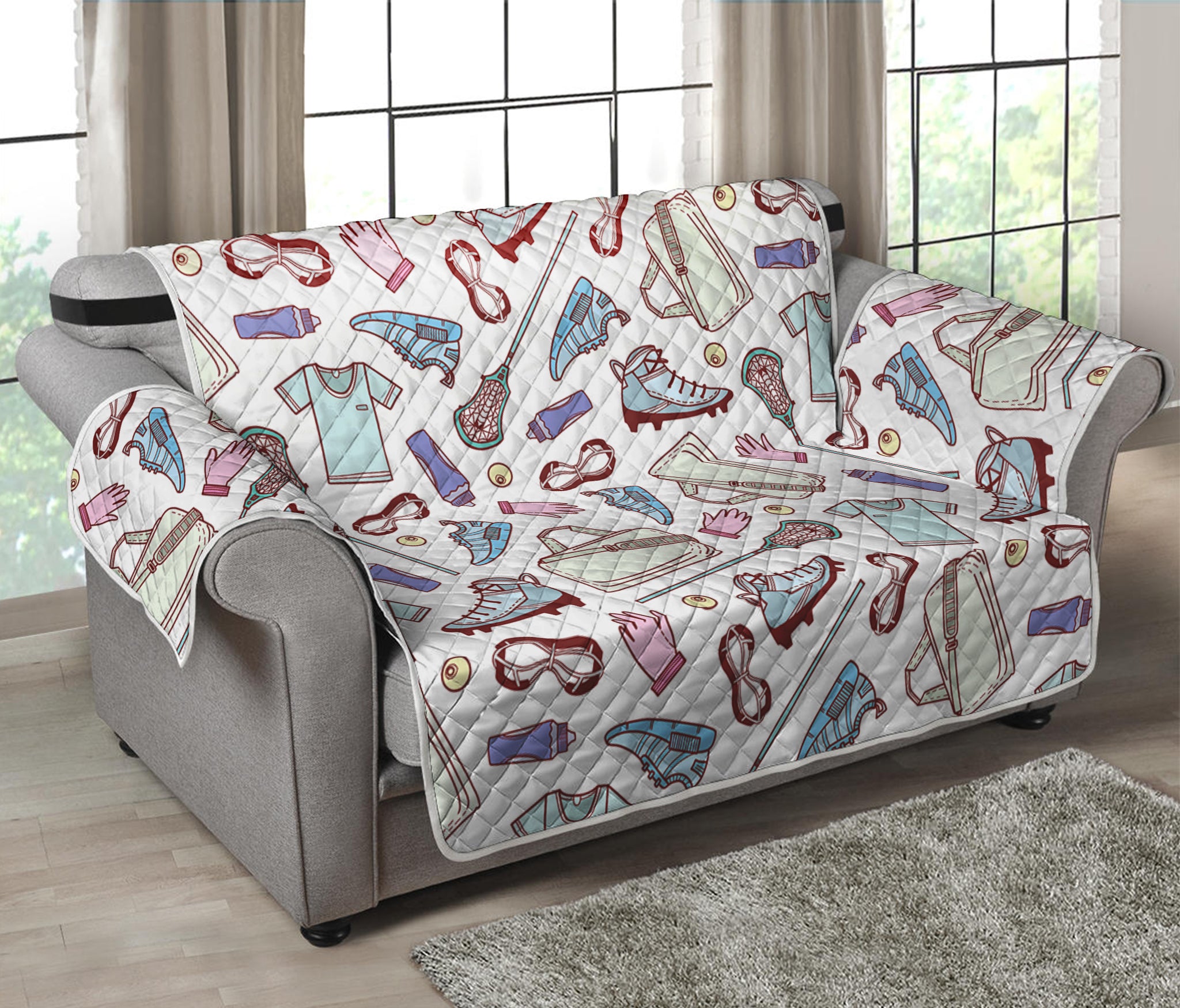 Lacrosse Sport Pattern Print Loveseat Protector