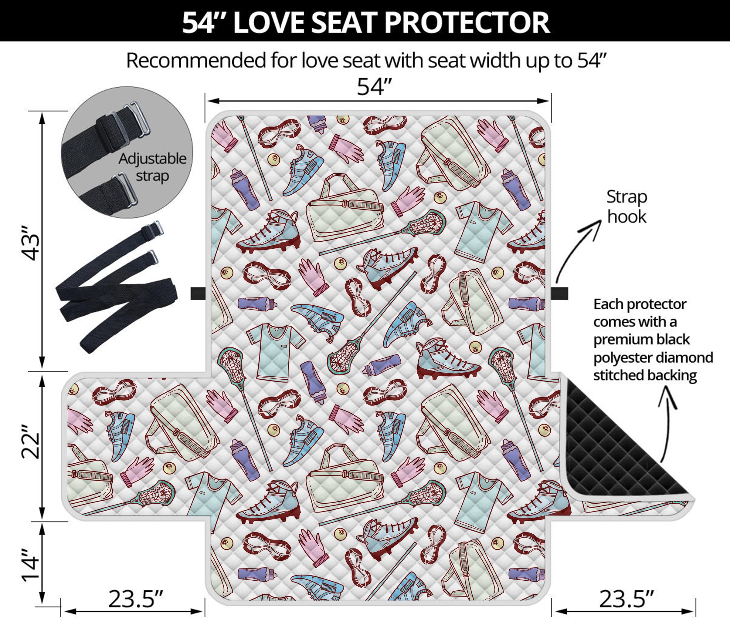 Lacrosse Sport Pattern Print Loveseat Protector