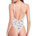 Lacrosse Sport Pattern Print One Piece High Cut Swimsuit