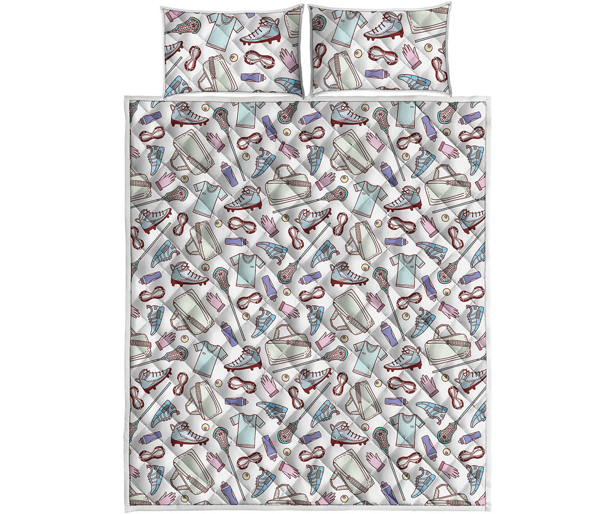 Lacrosse Sport Pattern Print Quilt Bed Set