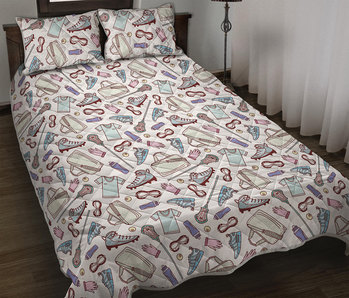 Lacrosse Sport Pattern Print Quilt Bed Set