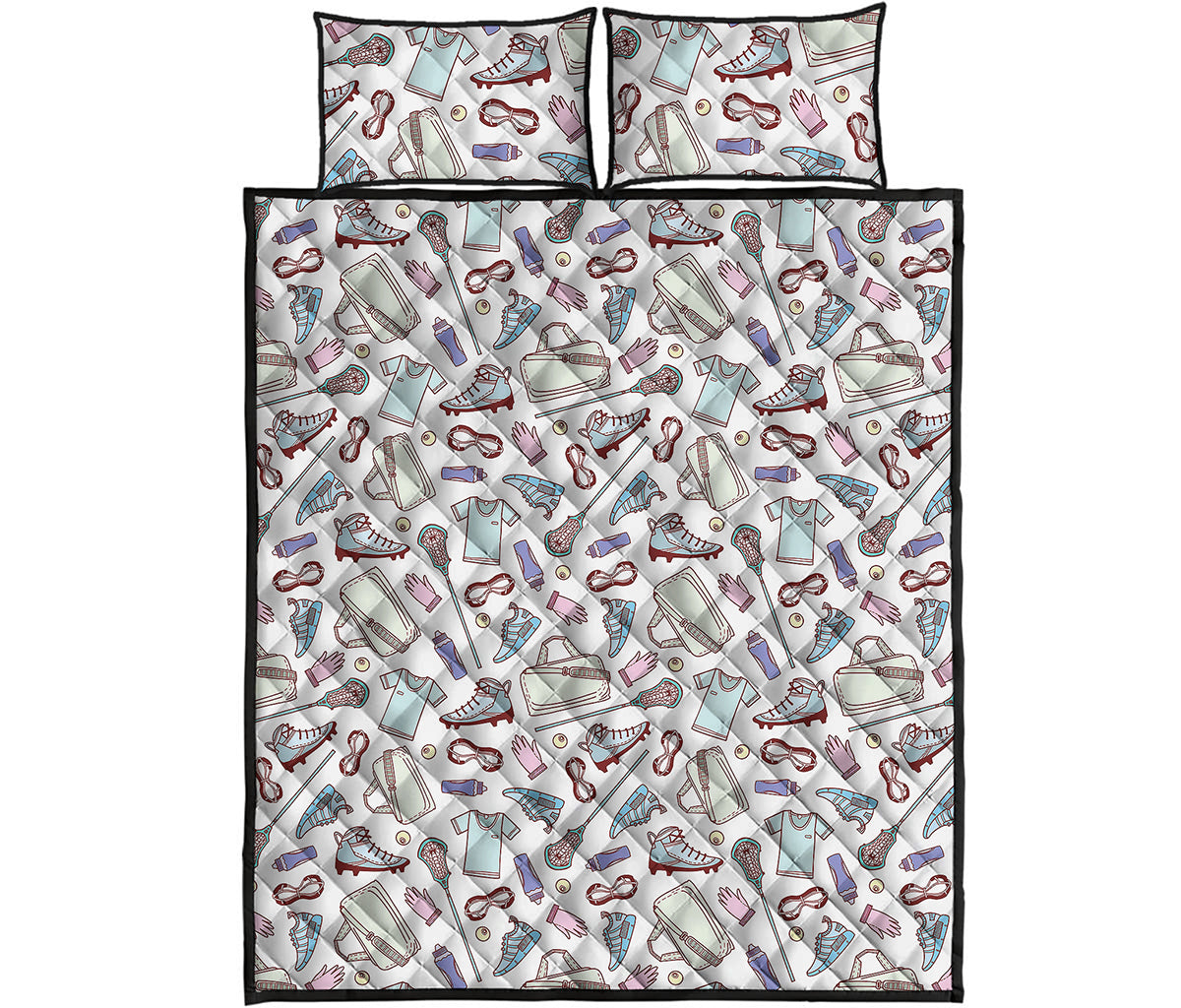 Lacrosse Sport Pattern Print Quilt Bed Set