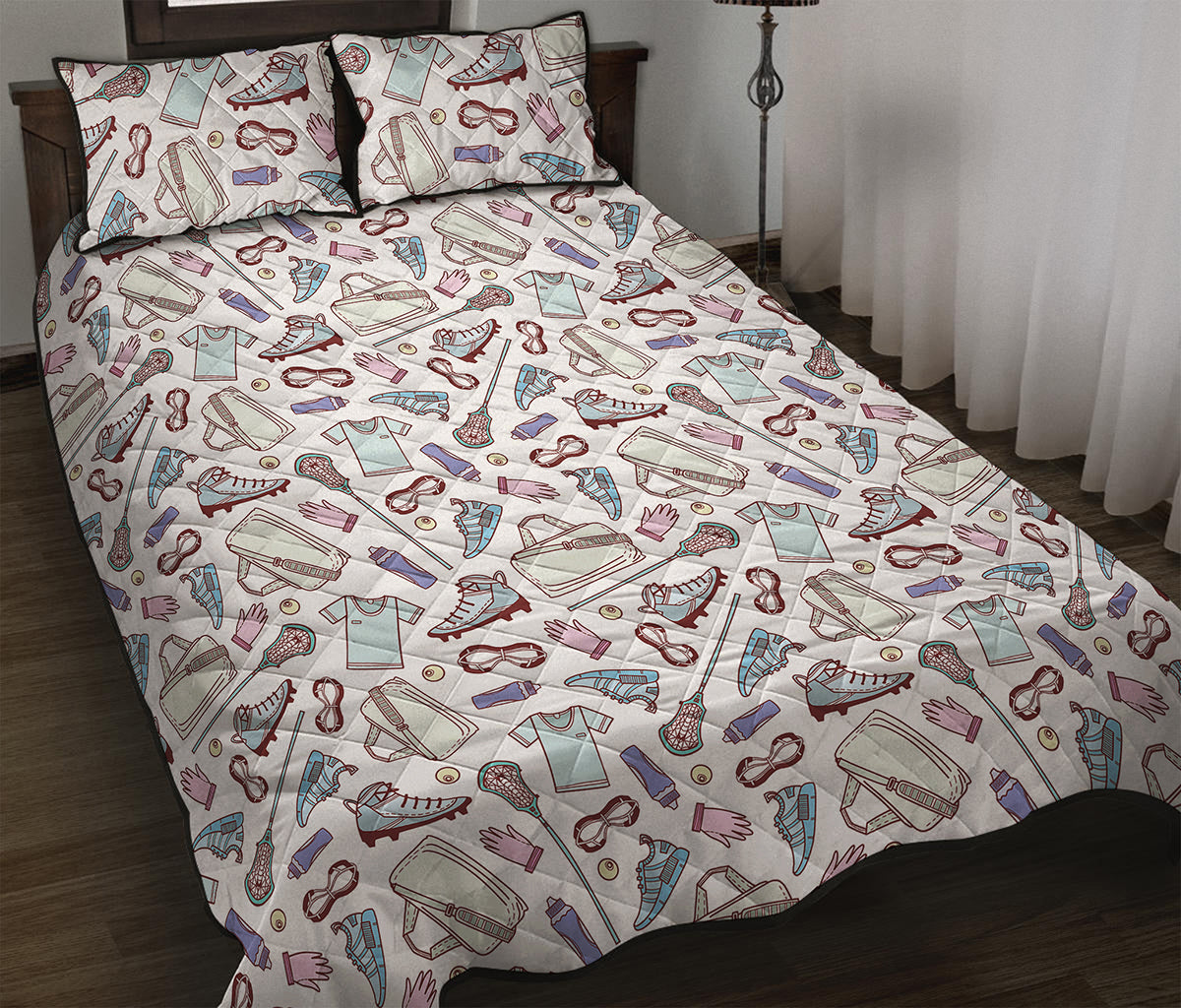 Lacrosse Sport Pattern Print Quilt Bed Set