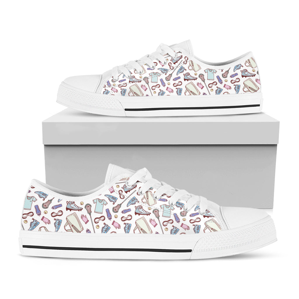 Lacrosse Sport Pattern Print White Low Top Shoes