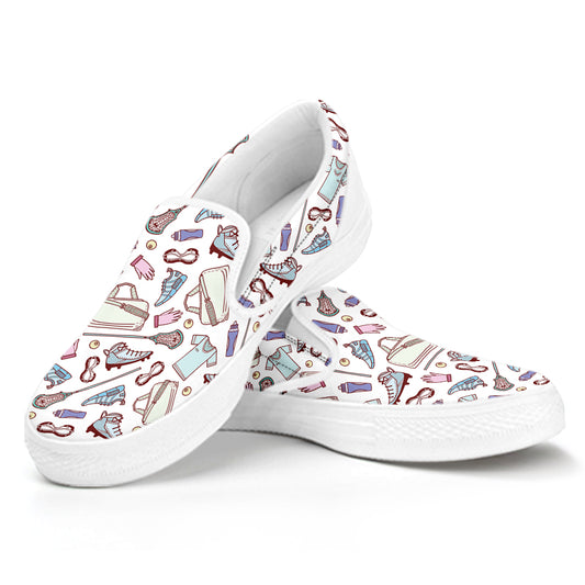 Lacrosse Sport Pattern Print White Slip On Shoes