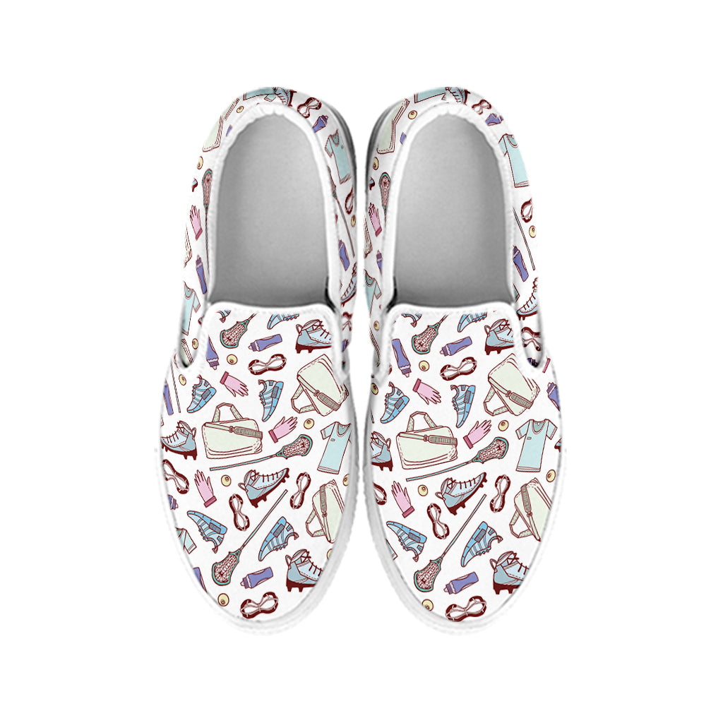 Lacrosse Sport Pattern Print White Slip On Shoes