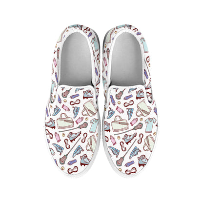 Lacrosse Sport Pattern Print White Slip On Shoes