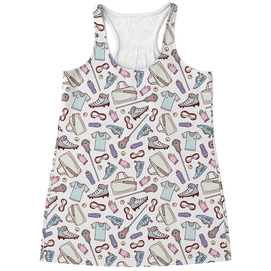 Lacrosse Sport Pattern Print Women's Racerback Tank Top