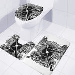 Lacrosse Sticks And Ornate Wing Print 3 Piece Bath Mat Set