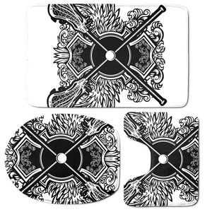 Lacrosse Sticks And Ornate Wing Print 3 Piece Bath Mat Set