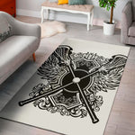 Lacrosse Sticks And Ornate Wing Print Area Rug