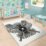 Lacrosse Sticks And Ornate Wing Print Area Rug