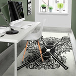 Lacrosse Sticks And Ornate Wing Print Area Rug